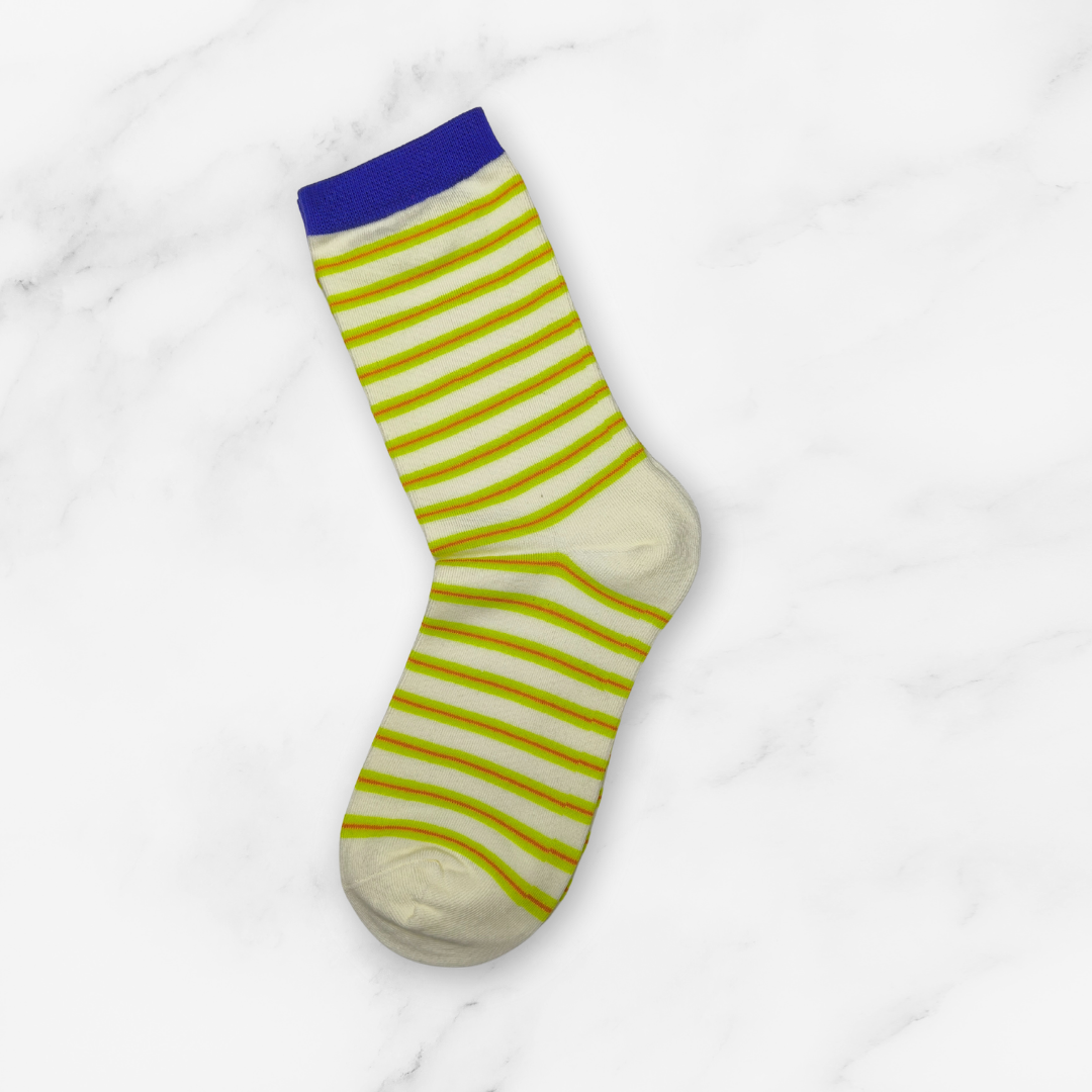 [10052] - 3 Pairs Women’s Cotton Blend High-Cut Crew Socks – Breathable Stripes/Plain & Everyday Comfort _11