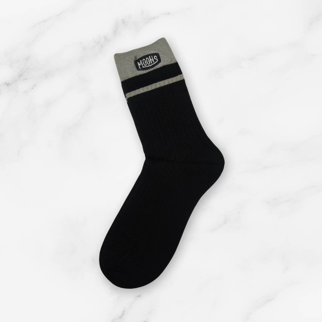 [10079] - 5 Pairs Men’s Cotton Blend High-Cut Crew Socks – Breathable Stripes/Plain & Everyday Comfort _5