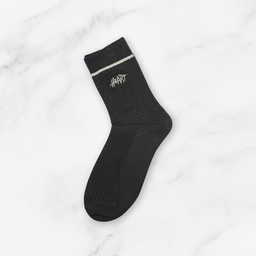 [10088] - 5 Pairs Men’s Cotton Blend High-Cut Crew Socks – Breathable, Embroidered/Stripe Mix & Comfort 