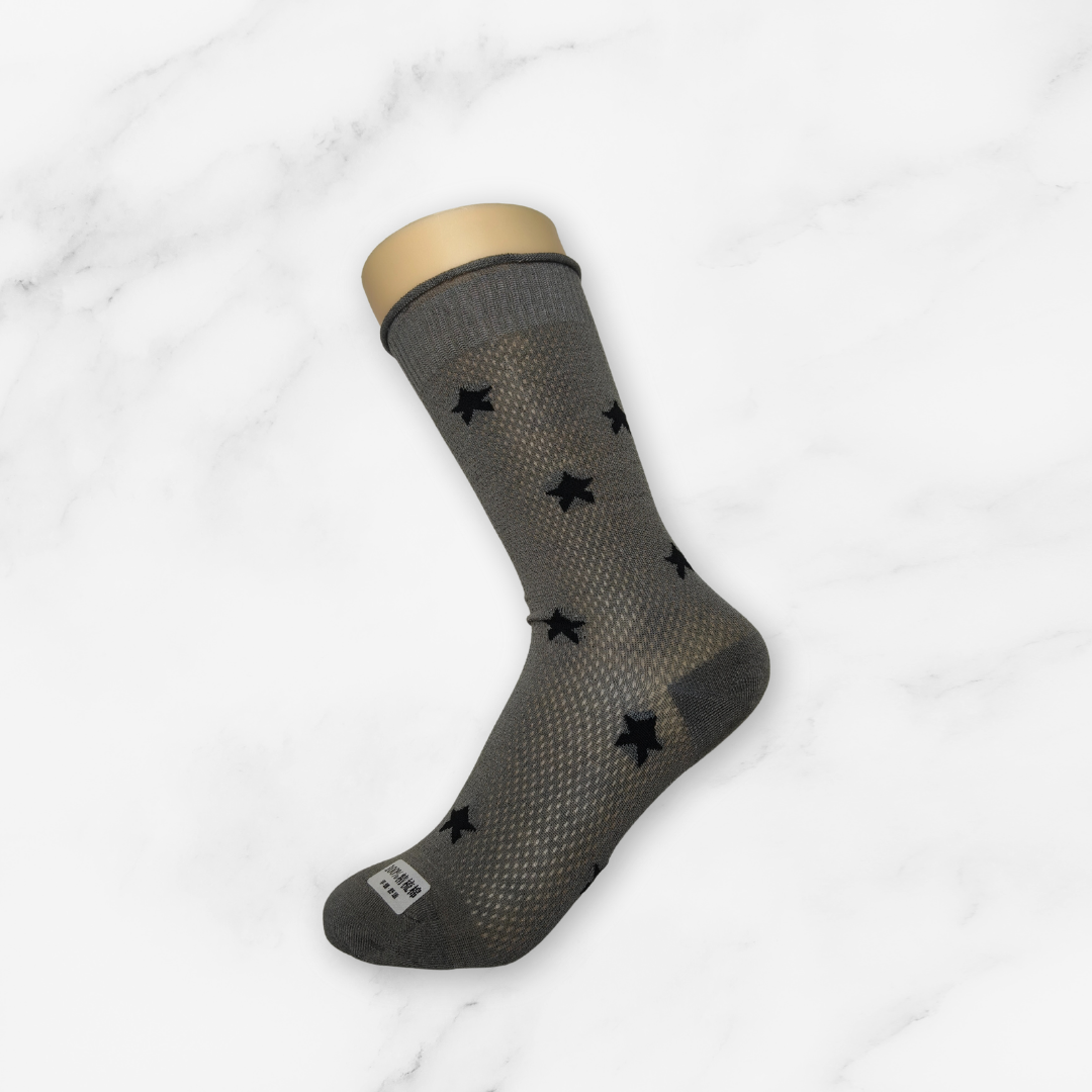 [10096] - 2 Pairs Women’s Cotton Blend Slouch Socks – Breathable Dots/Plain & Comfort _10