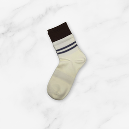 [10143] - 3 Pairs Women’s Cotton Blend High-Cut Crew Socks – Breathable Stripes/Plain & Comfort 