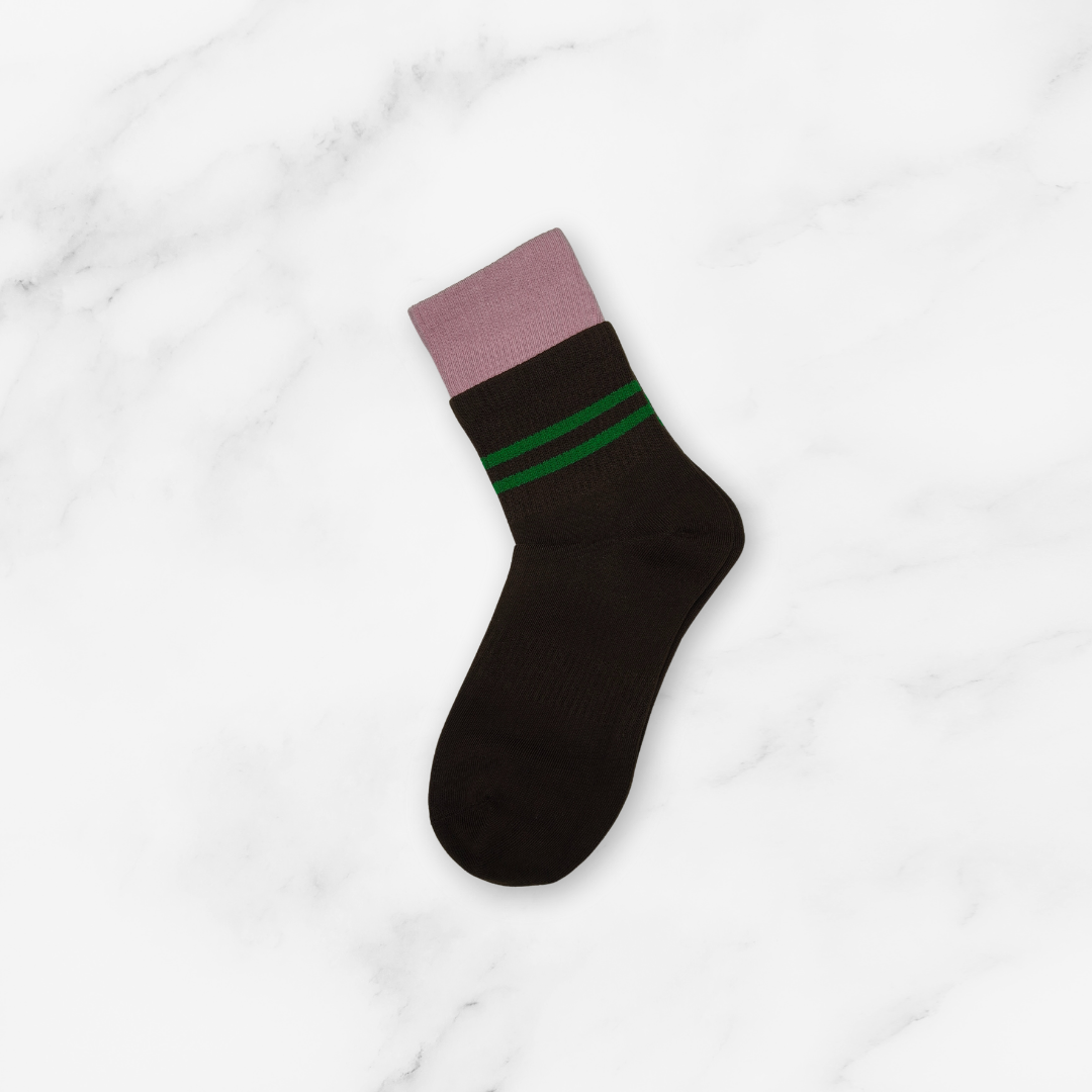 [10143] - 3 Pairs Women’s Cotton Blend High-Cut Crew Socks – Breathable Stripes/Plain & Comfort _8