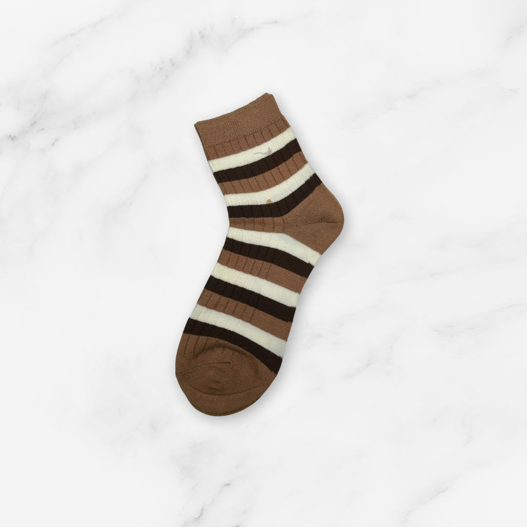 [10147] - 3 Pairs Unisex's High-Cotton High-Cut Crew Socks – Breathable Stripes/Plain & Comfort _3