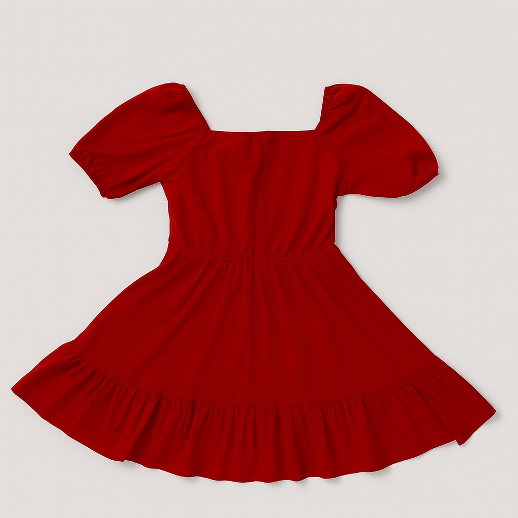 Vestido corto rojo con mangas abullonadas y vuelo en el bajo - Size M_0