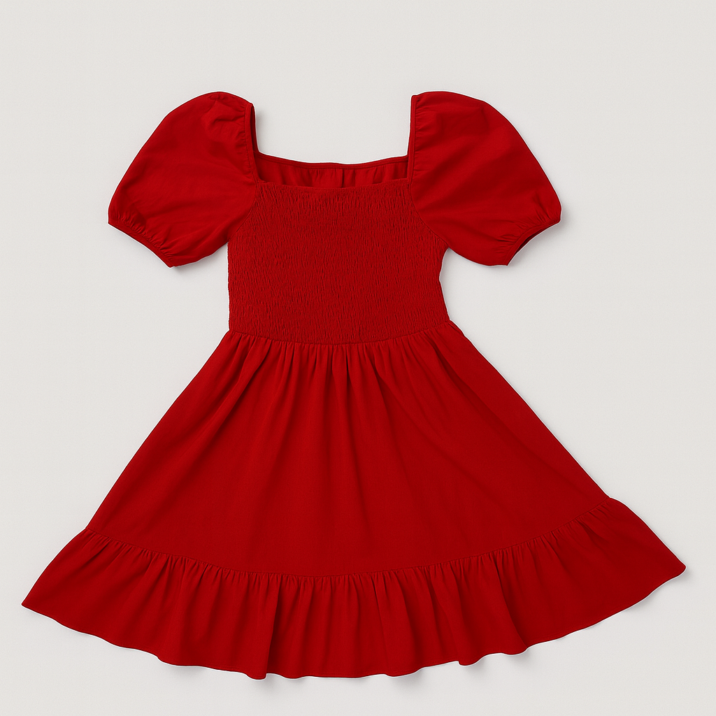 Vestido corto rojo con mangas abullonadas y vuelo en el bajo - Size M_1