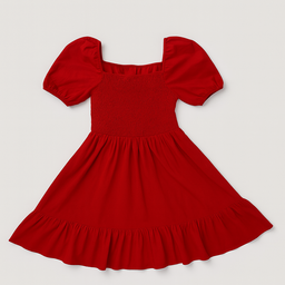 Vestido corto rojo con mangas abullonadas y vuelo en el bajo - Size M