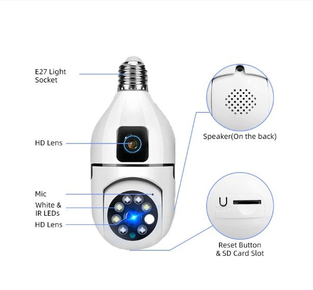 CCTV V380 E27A WIFI/4G CCTV Dual Lens Bulb 360°Camera 1080P HD Wireless Intelligent Security_1