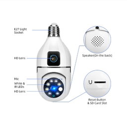 CCTV V380 E27A WIFI/4G CCTV Dual Lens Bulb 360°Camera 1080P HD Wireless Intelligent Security