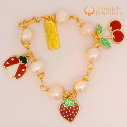 Pearl Charm Bracelet in Copper Gold Wire