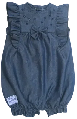 Denim Dot Bow Romper