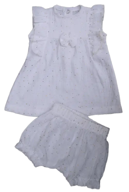 Golden Speckle Muslin Dress & Pantaloons Set