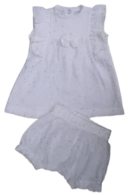 Golden Speckle Muslin Dress & Pantaloons Set