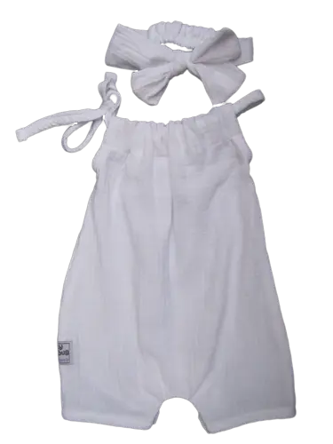 White Muslin Romper & Headband Set_0