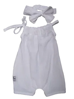 White Muslin Romper & Headband Set