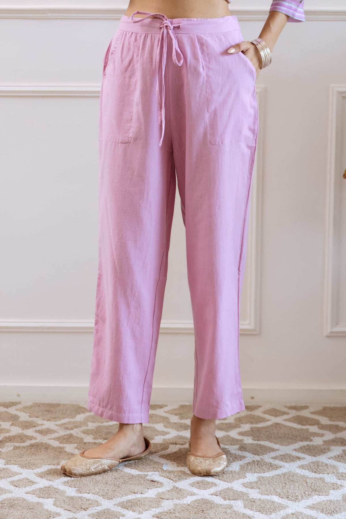Lavender Organic Linen Kurta Pant and Dupatta Set_2