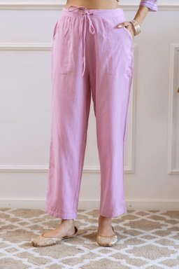 Lavender Organic Linen Kurta Pant and Dupatta Set