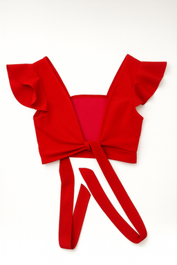 Top rojo con lazo y mangas con volantes - Size S