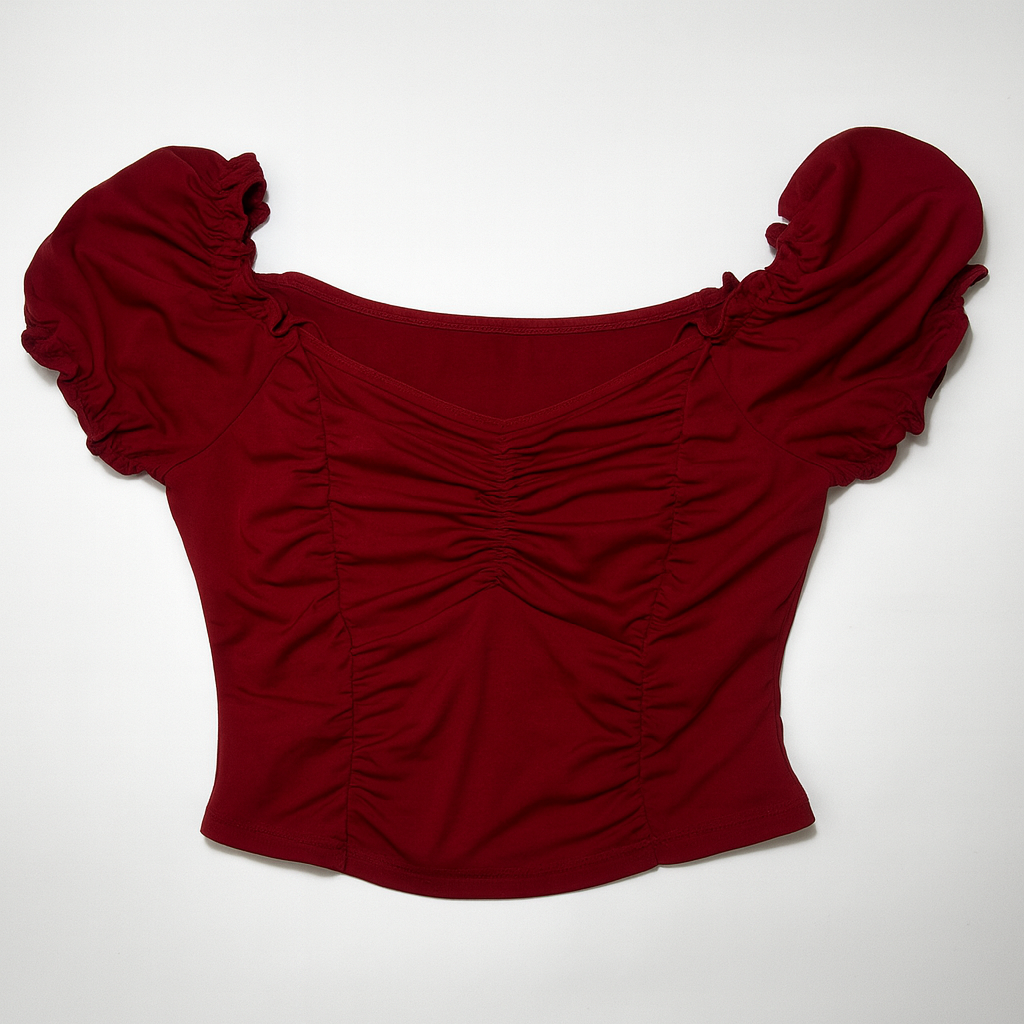 Top rojo con fruncido y mangas abullonadas - Size S_0