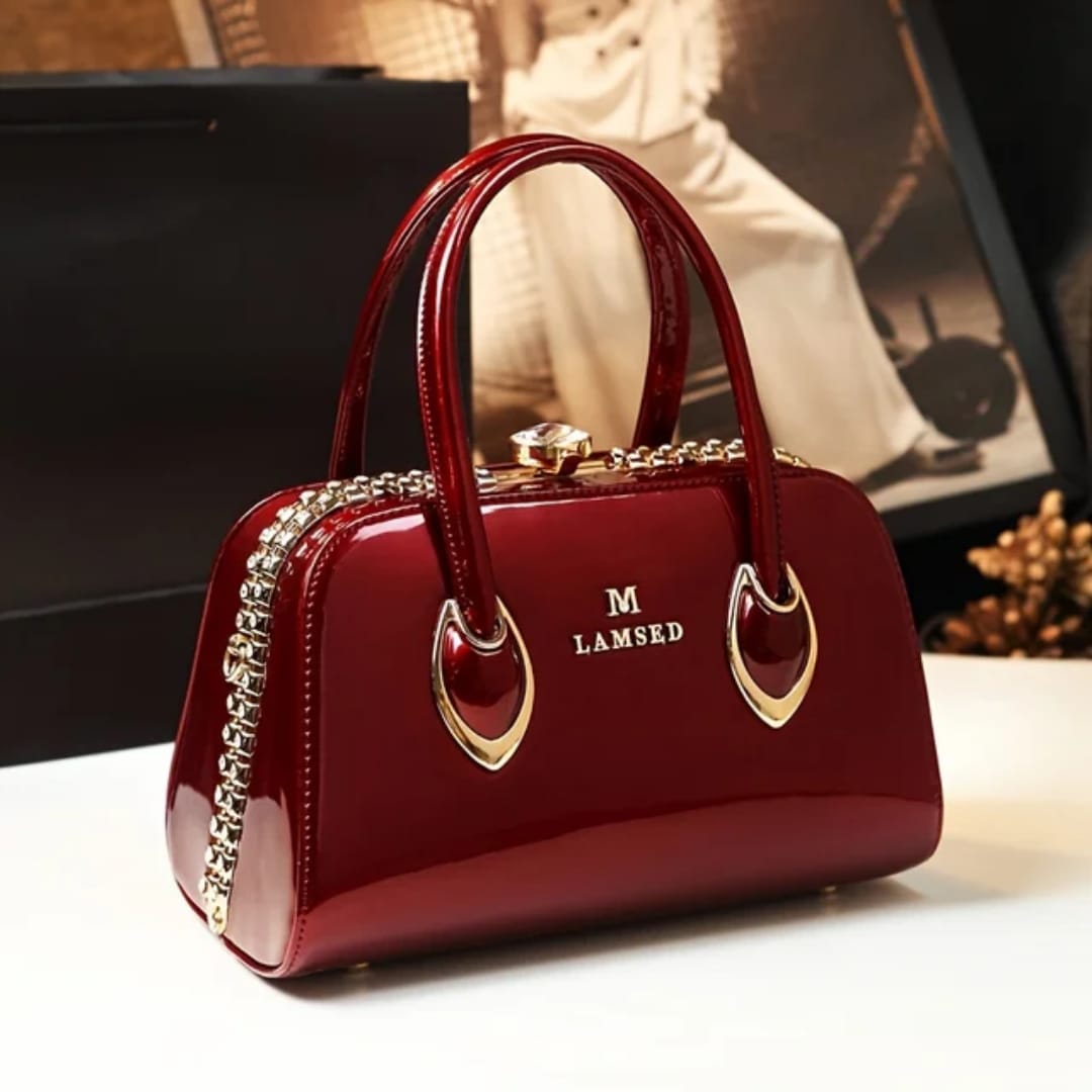 Sac à Main LAMSED cuir verni brillant Rouge_0