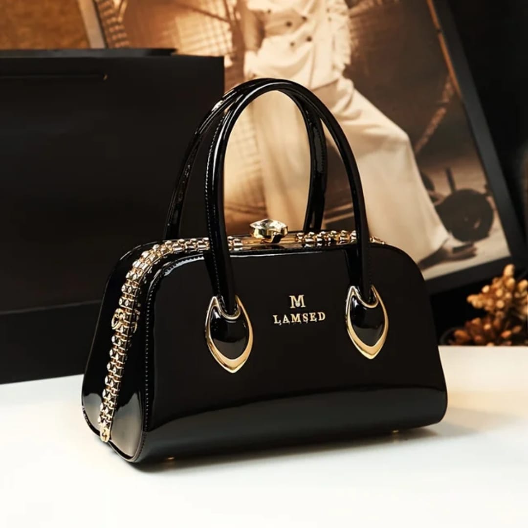 Sac à Main LAMSED cuir verni brillant Noir