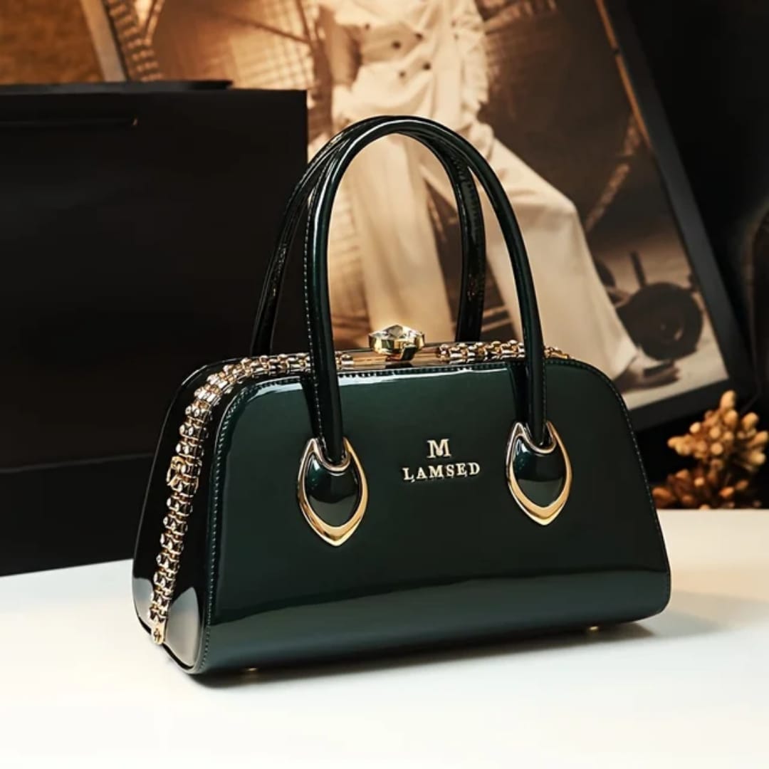  Sac à Main LAMSED cuir verni brillant Vert Pure