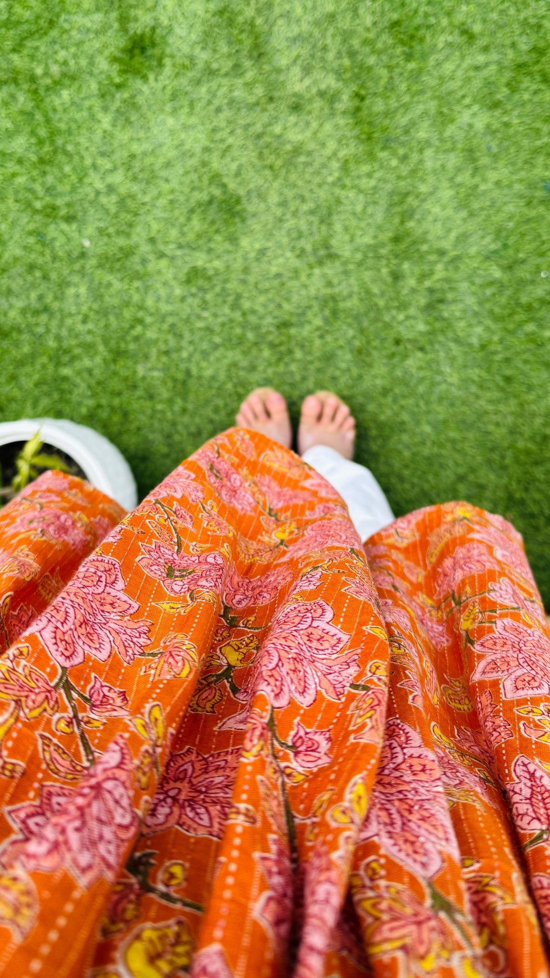 Katha Cotton Orange Flared Floral Print Aliacut Peplum Top_1