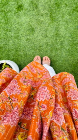Katha Cotton Orange Flared Floral Print Aliacut Peplum Top
