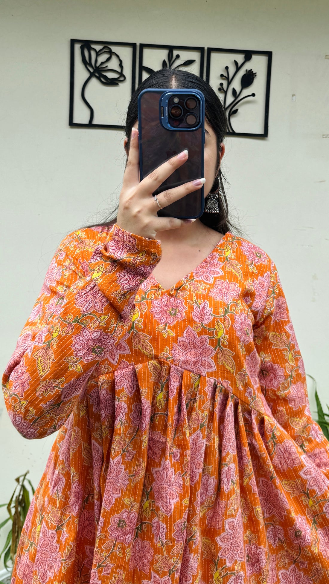Katha Cotton Orange Flared Floral Print Aliacut Peplum Top_3