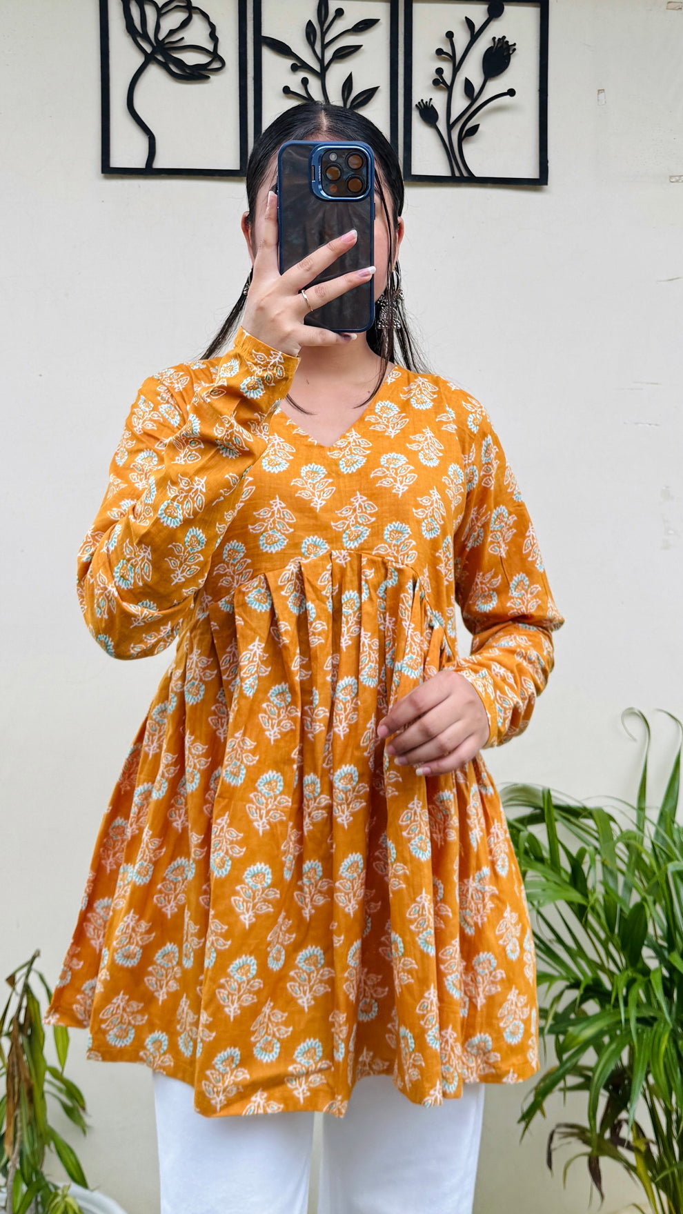 Cotton Flared Yellow Aliacut Floral Print Peplum Top