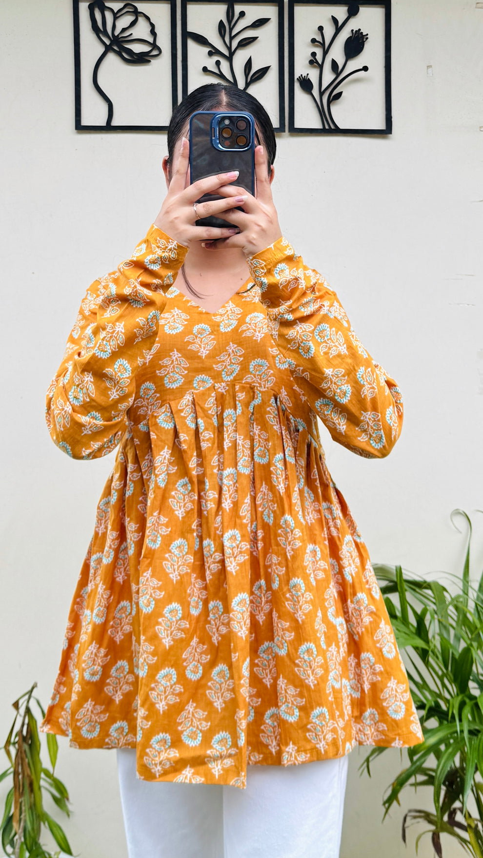 Cotton Flared Yellow Aliacut Floral Print Peplum Top_2