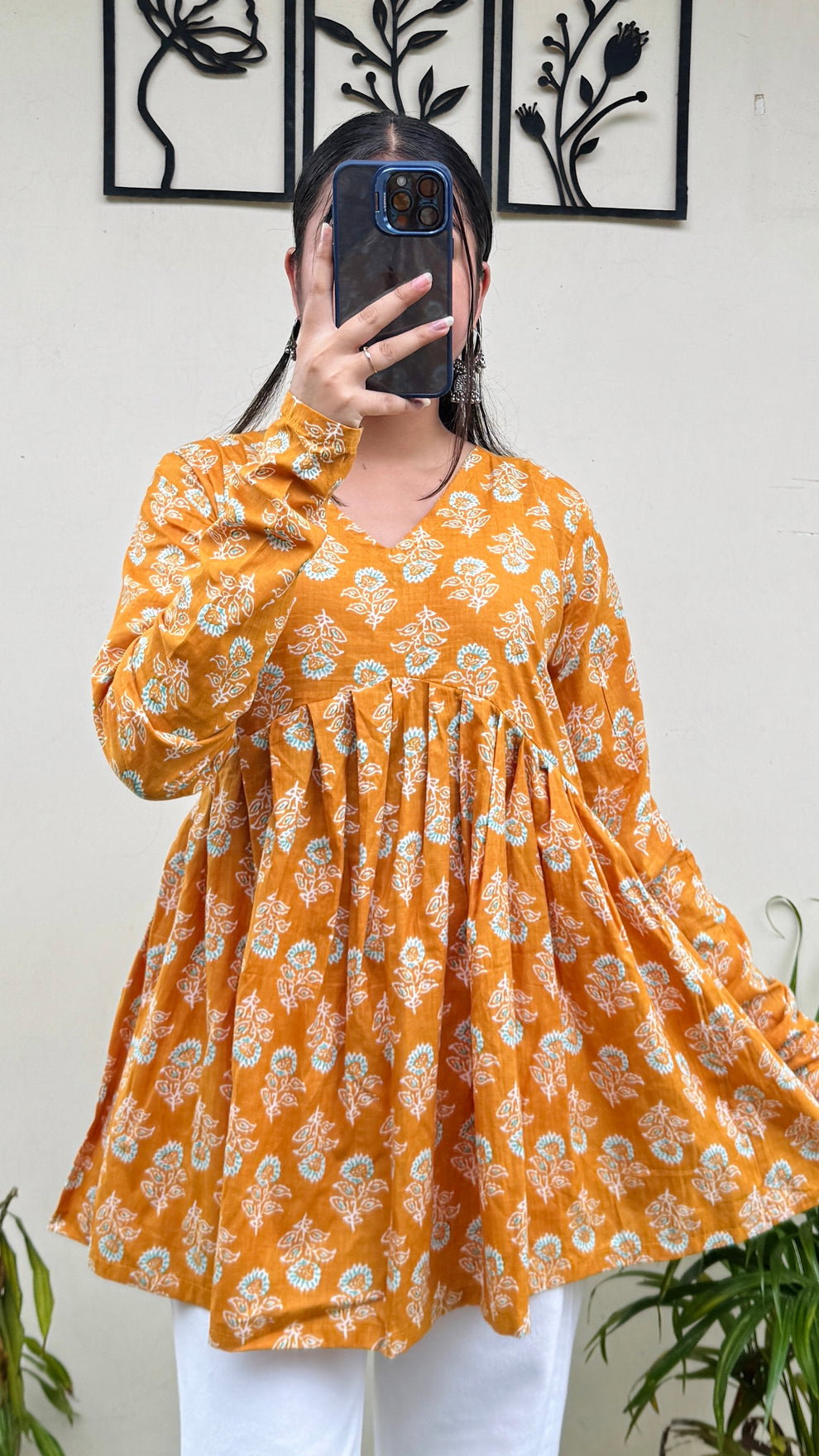 Cotton Flared Yellow Aliacut Floral Print Peplum Top_3