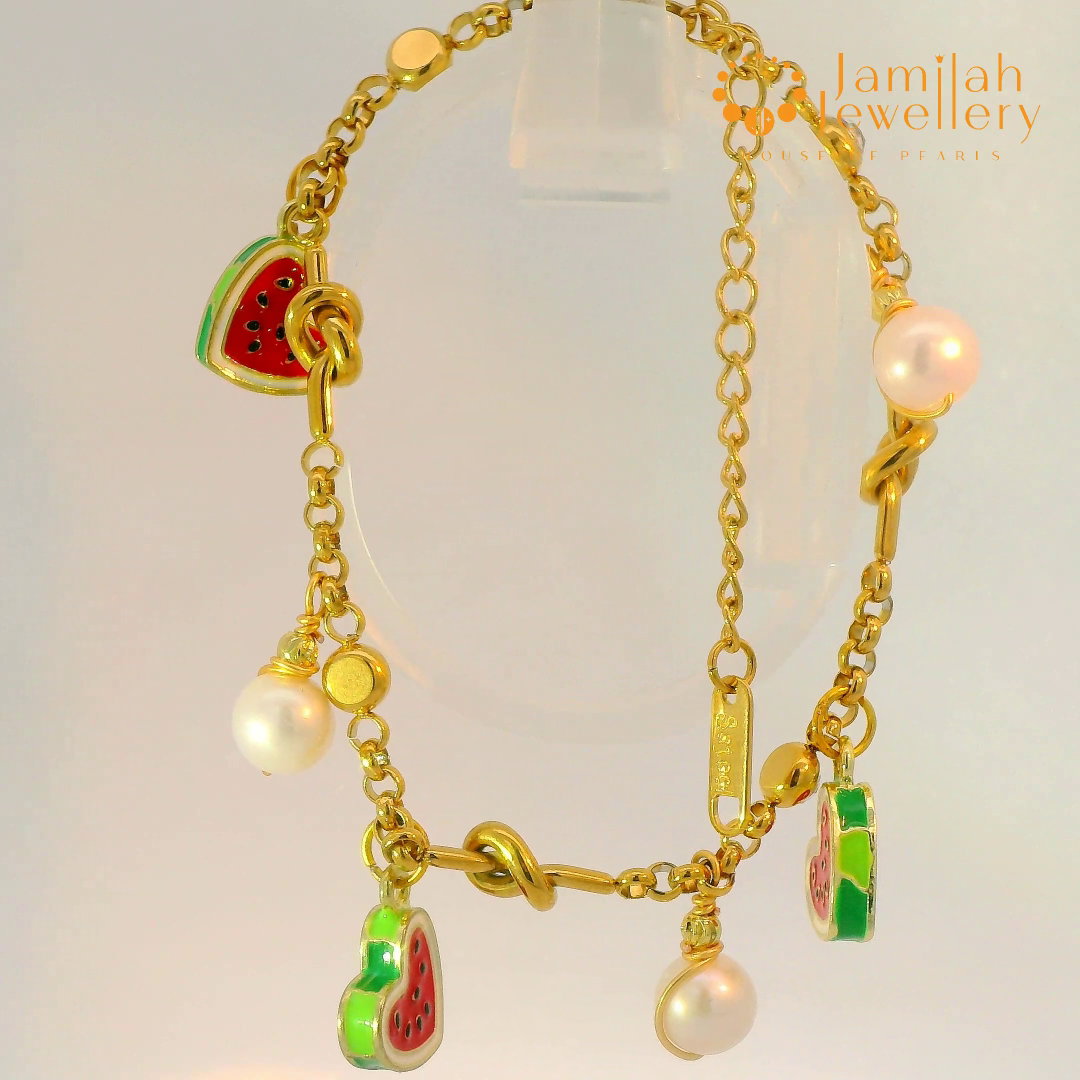 18K Gold Plated Stainless Steel with White Round Pearls