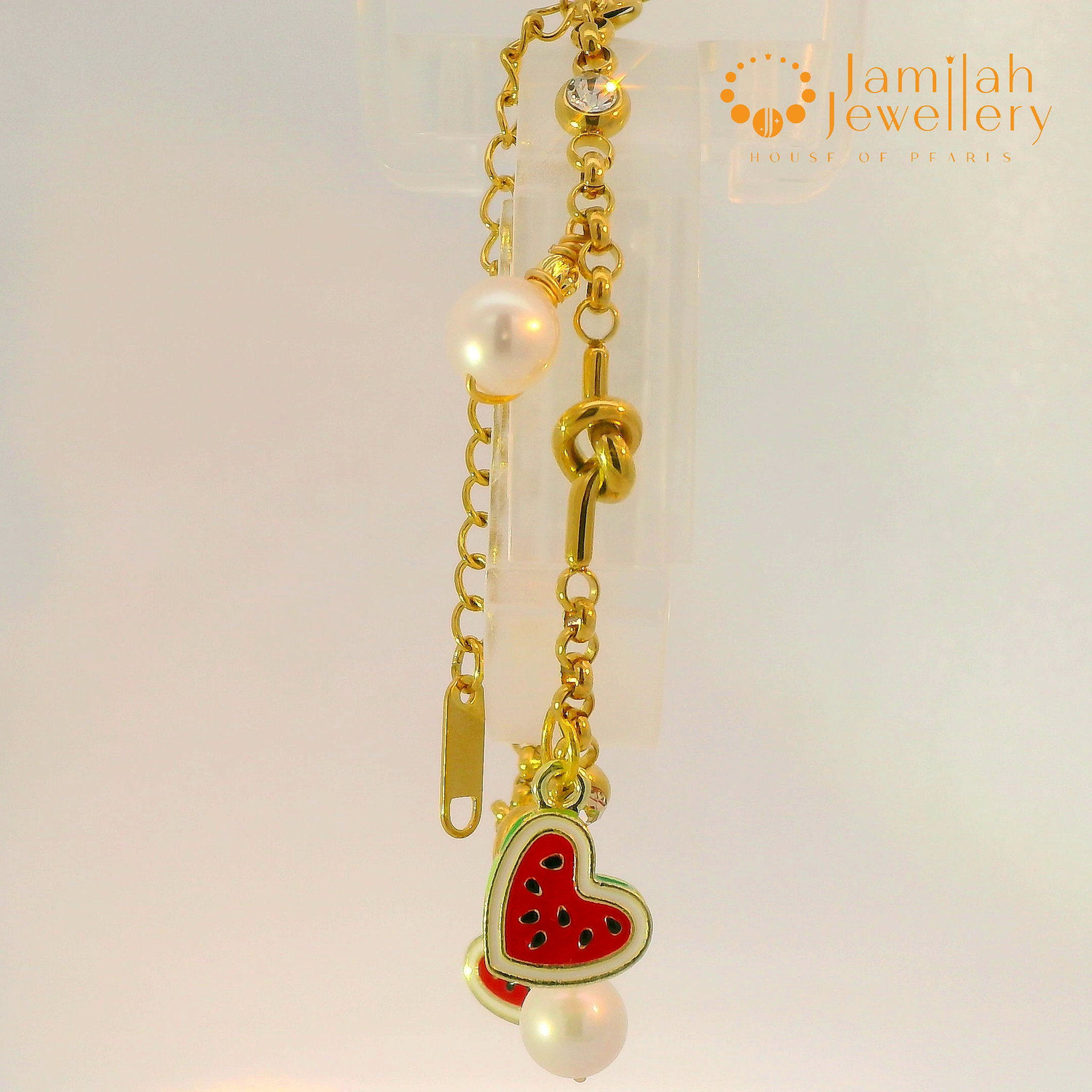 18K Gold Plated Stainless Steel with White Round Pearls_1