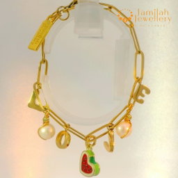 LOVE & Watermelon Charm 18k Gold Plated Stainless Steel Bracelet