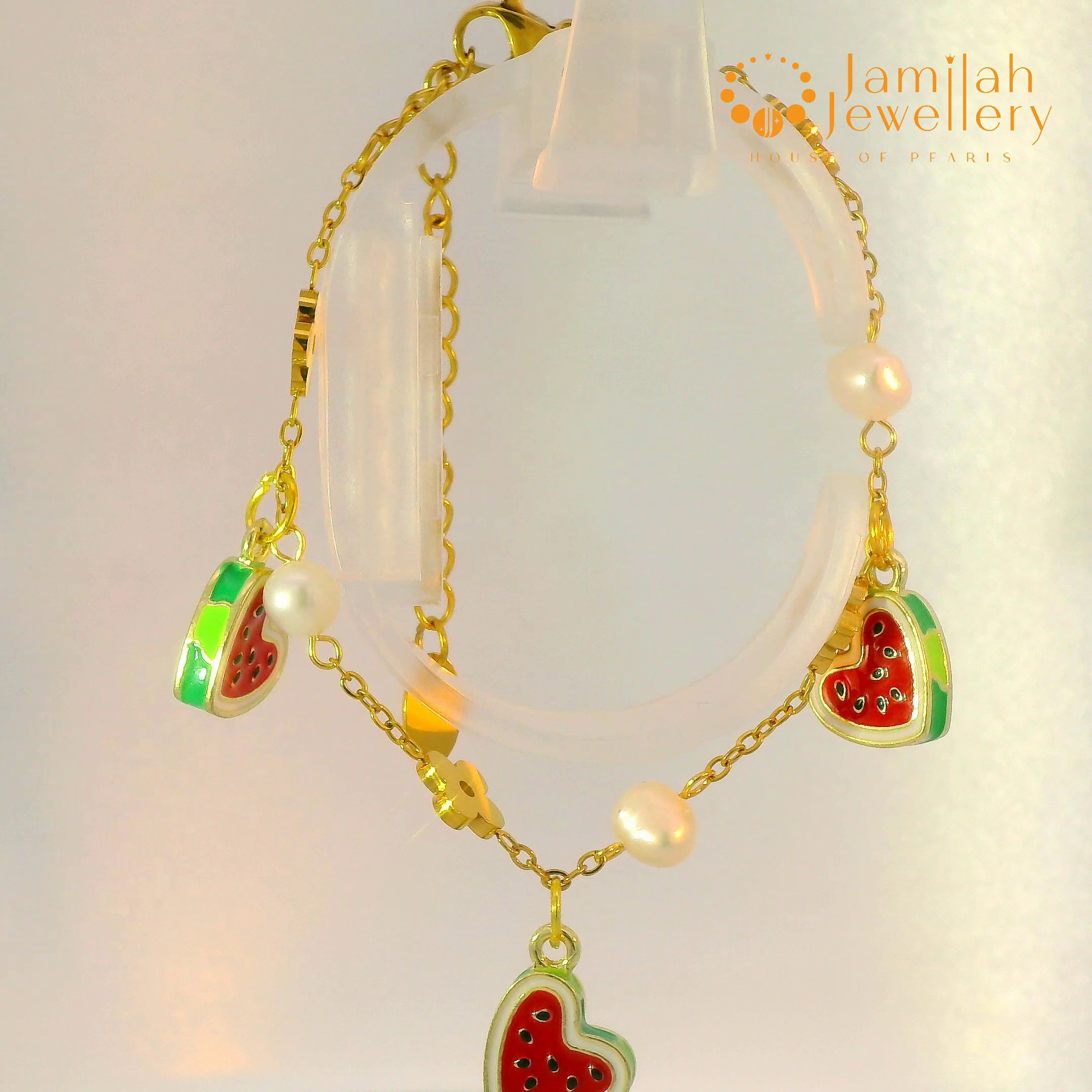 Pearls & Watermelon Charm Bracelet_0
