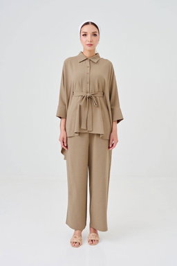 (Pre-order) She Dazzle Lea Caftan Pants set - Wheat Brown