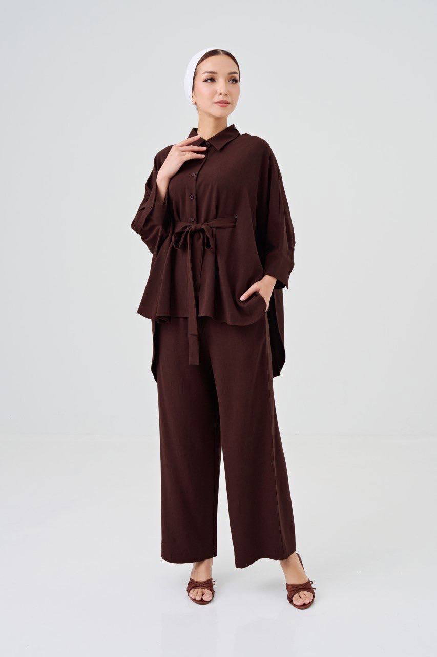 (Pre-order) She Dazzle Lea Caftan Pants set - Deep Mahogany_1