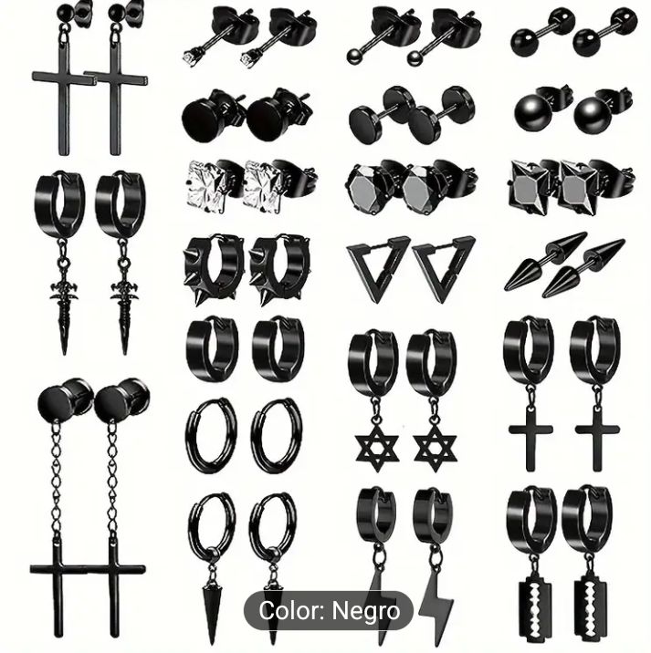 Juego de Pares Pendientes para Hombres, Kit de Aretes de Acero Inoxidable con Cruz y Argolla Colgante para Moda Masculina y Femenina