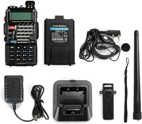 BAOFENG UV-5R+ Plus Two Way Radio, Long Range for Adults Rechargeable with Earpiece, Walkie Talkie for Outdoors, 144-148 420-450MHz, Qualette Series, Blac