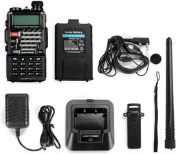 BAOFENG UV-5R+ Plus Two Way Radio, Long Range for Adults Rechargeable with Earpiece, Walkie Talkie for Outdoors, 144-148 420-450MHz, Qualette Series, Blac