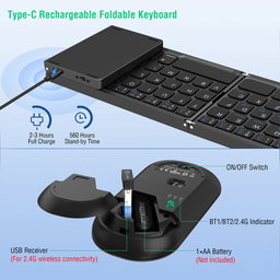 Foldable Keyboard and Mouse, EDJO Wireless Keyboard Mouse Combo with Portable Case, Rechargeable 2.4G+Bluetooth Multi-Device Keyboard Mouse for Windows, iOS, Android, MacOS PC/Laptop/Tablet