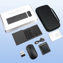 Foldable Keyboard and Mouse, EDJO Wireless Keyboard Mouse Combo with Portable Case, Rechargeable 2.4G+Bluetooth Multi-Device Keyboard Mouse for Windows, iOS, Android, MacOS PC/Laptop/Tablet