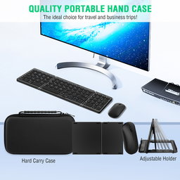 Foldable Keyboard and Mouse, EDJO Wireless Keyboard Mouse Combo with Portable Case, Rechargeable 2.4G+Bluetooth Multi-Device Keyboard Mouse for Windows, iOS, Android, MacOS PC/Laptop/Tablet