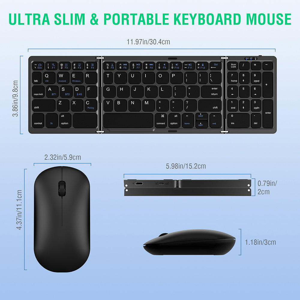 Foldable Keyboard and Mouse, EDJO Wireless Keyboard Mouse Combo with Portable Case, Rechargeable 2.4G+Bluetooth Multi-Device Keyboard Mouse for Windows, iOS, Android, MacOS PC/Laptop/Tablet_5