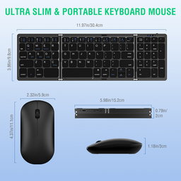 Foldable Keyboard and Mouse, EDJO Wireless Keyboard Mouse Combo with Portable Case, Rechargeable 2.4G+Bluetooth Multi-Device Keyboard Mouse for Windows, iOS, Android, MacOS PC/Laptop/Tablet