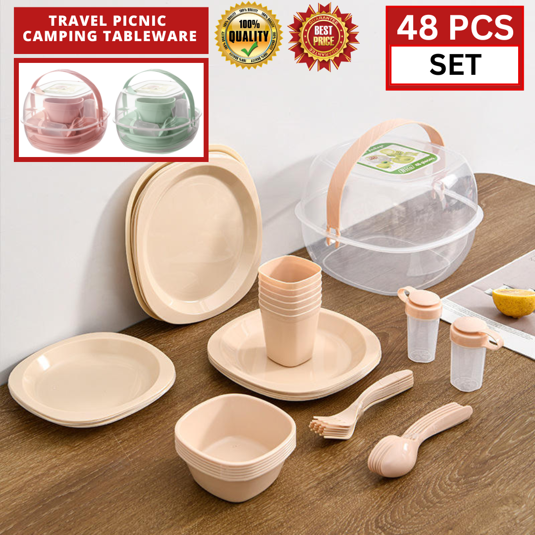 48PCS TRAVEL PICNIC CAMPING TABLEWARE SET