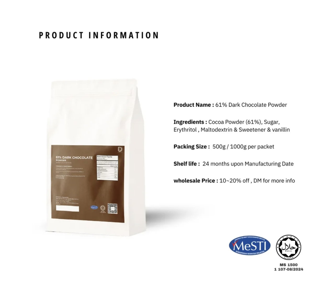 [INSTOCK] 61% Dark Chocolate Powder (1kg)_1