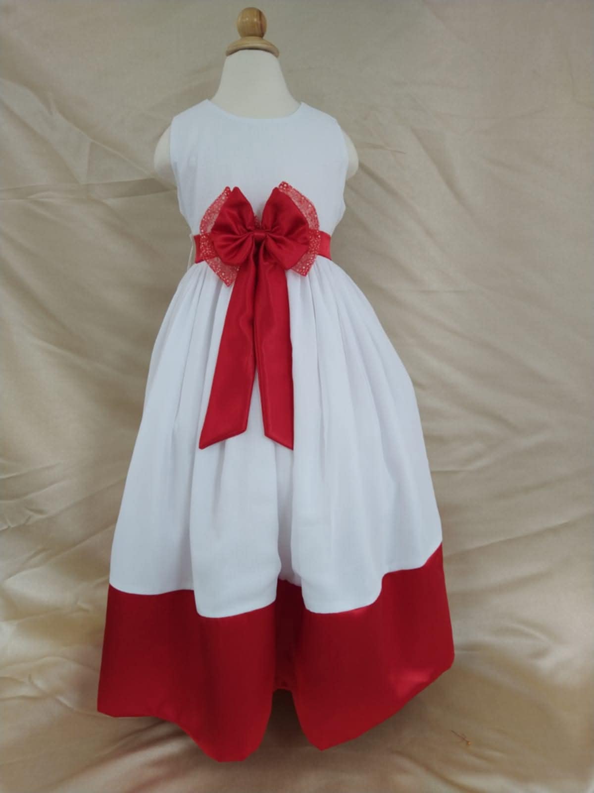 WHITE AND RED TRIM DRESS, FULL LENGTH Older Girls _0