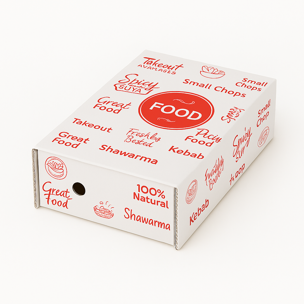 CATERING PLATTER BOXES ( Top 7.8” x 5 , Base 5.8” x 4 Height 2.5”) “FOOD TO GO - WHITE / RED WITHOUT WINDOW