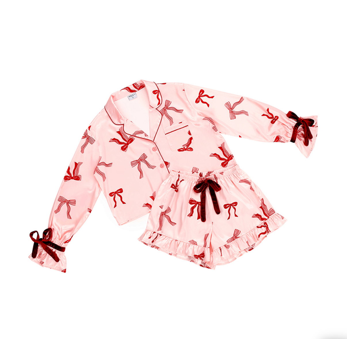 Bows Cropped Short Pj Set with Velvet Ties _0